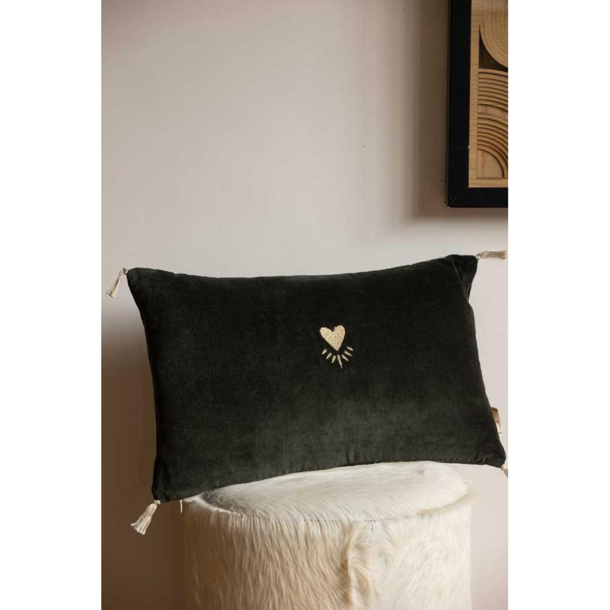 Heart Velvet Cushion In Forest Green – image 2