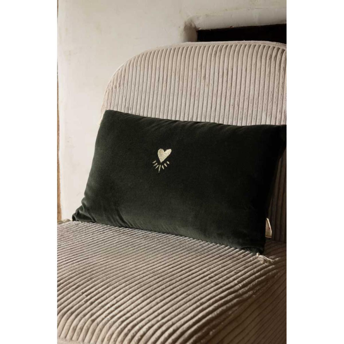 Heart Velvet Cushion In Forest Green – image 5