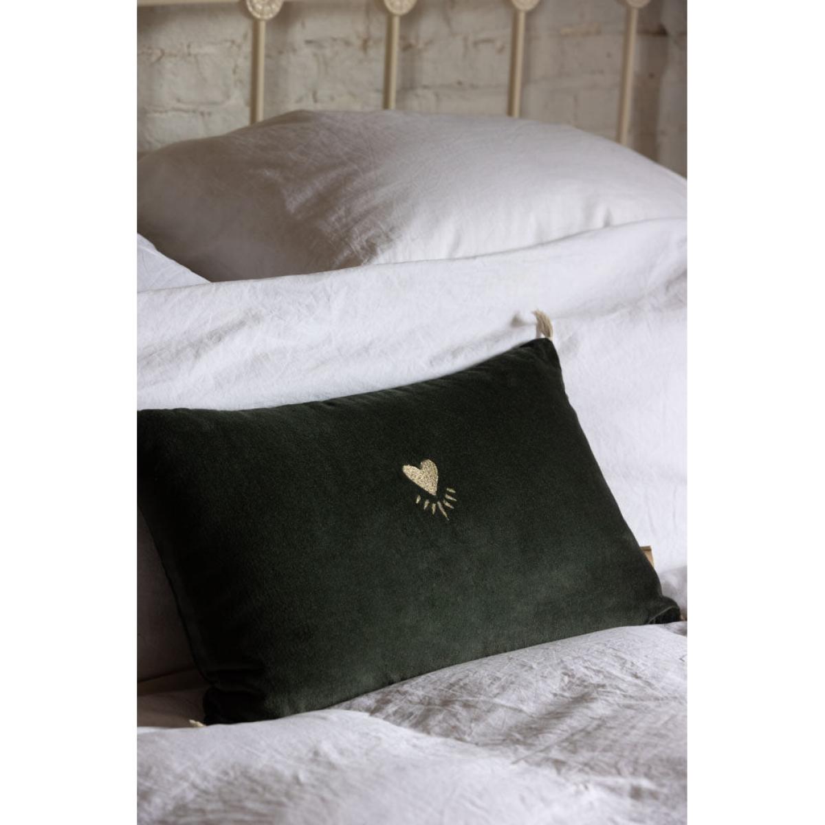 Heart Velvet Cushion In Forest Green – image 6