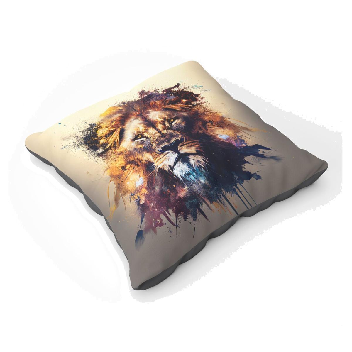 Majestic Lion Face Splashart Floor Cushion - Brown