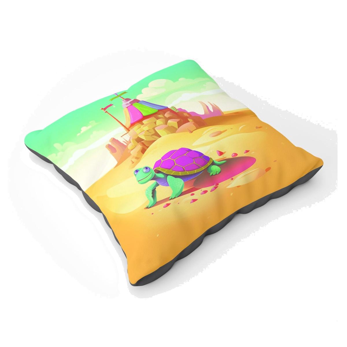 Turtle On A Beach Holiday Floor Cushion - Yellow