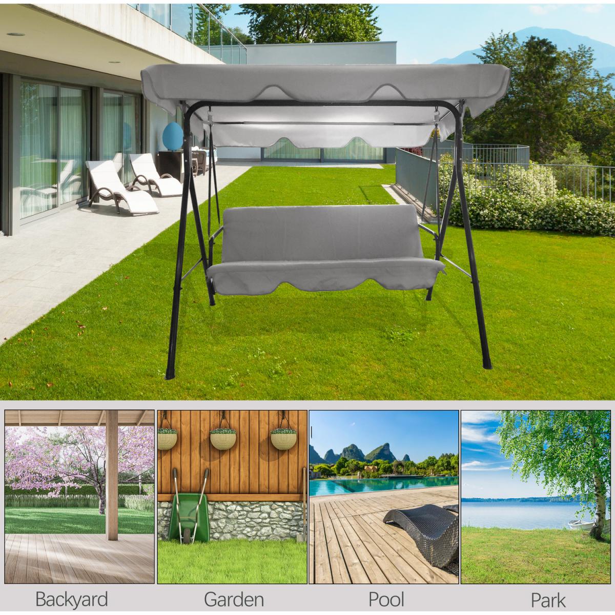 3 Seater Garden Swing Grey with Cushions and Canopy - Grey – image 2