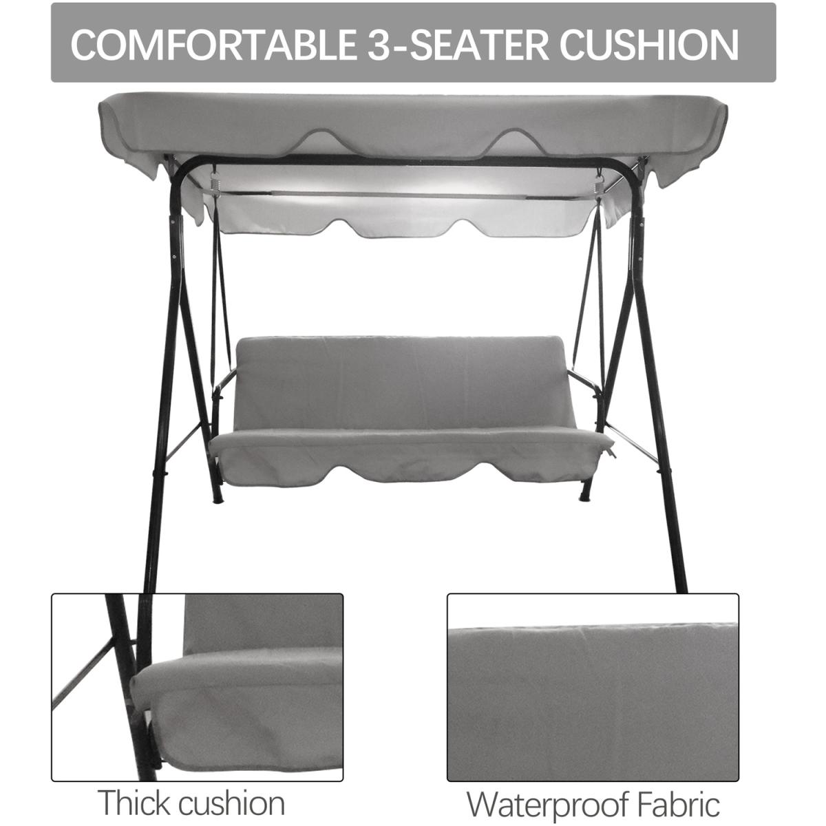 3 Seater Garden Swing Grey with Cushions and Canopy - Grey – image 4