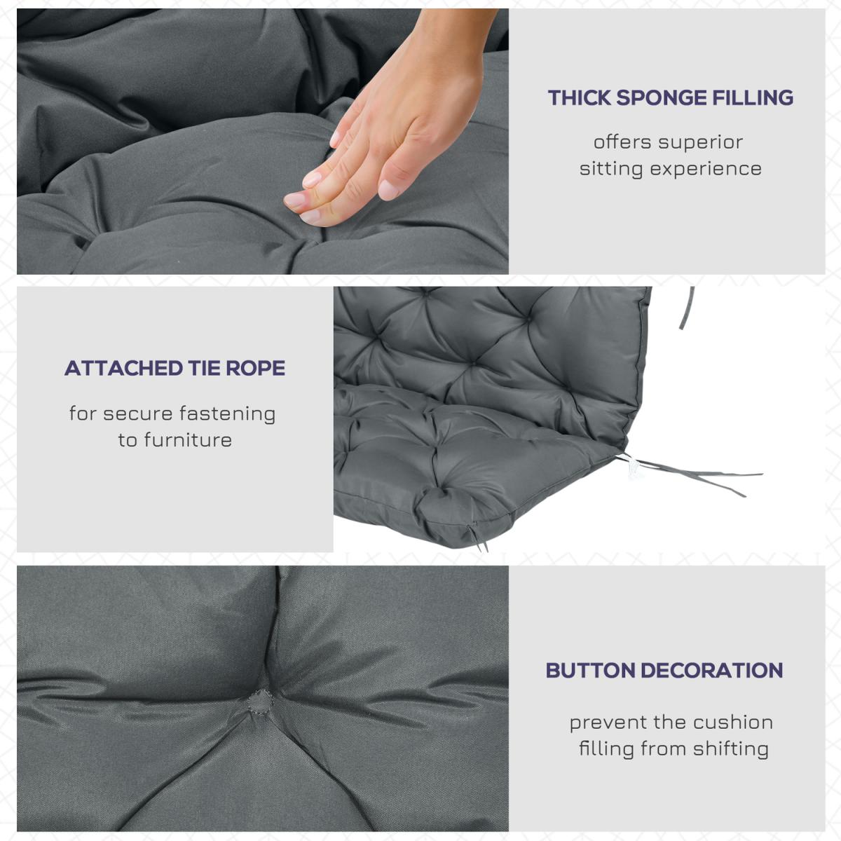 Garden Bench Cushion 2 Seater Swing Chair - Dark Grey – image 13