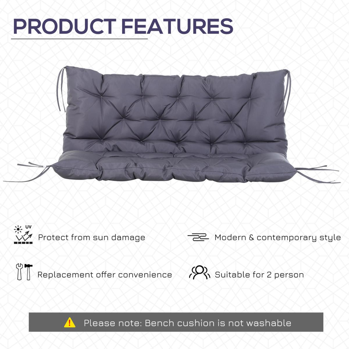 Garden Bench Cushion 2 Seater Swing Chair - Dark Grey – image 4