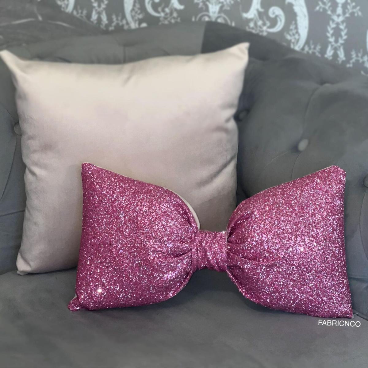 Pink Full Glitter Bow Cushion - Glitter Pink – image 2