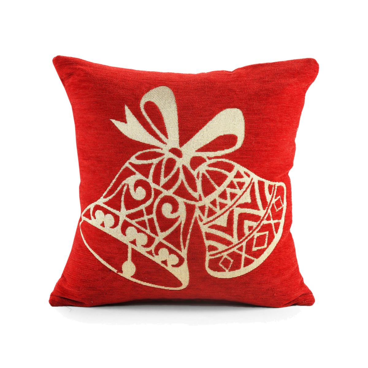 Luxury Chenille Merry Bells Red Filled Cushion - Red / 56x56cm