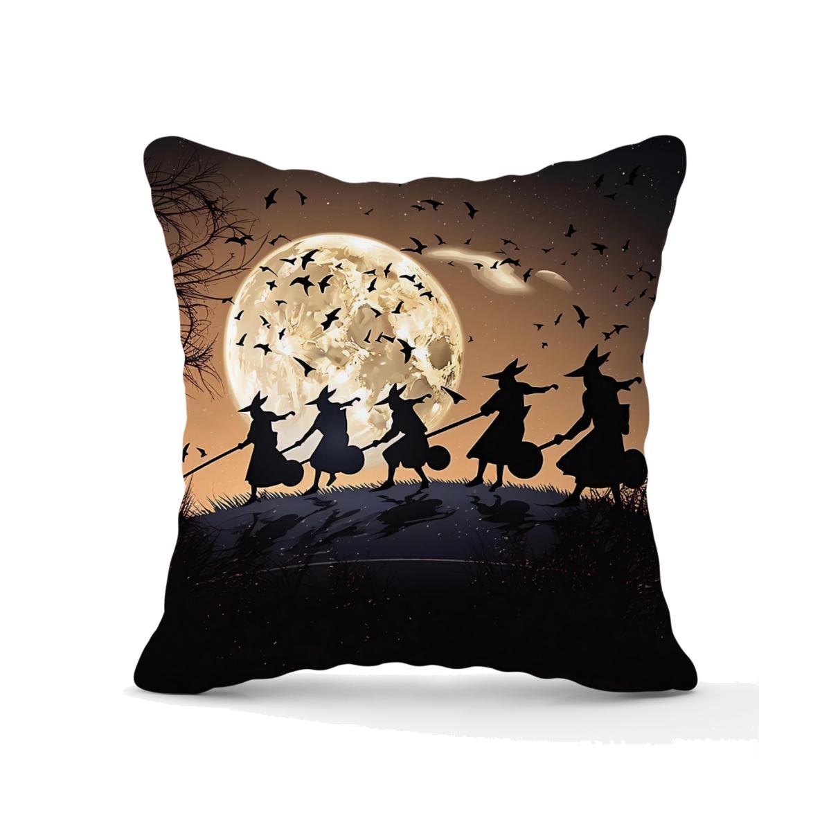 A Group Of Witches Riding Broomsticks Through The Night Outdoor Cushion - Brown / 60cm