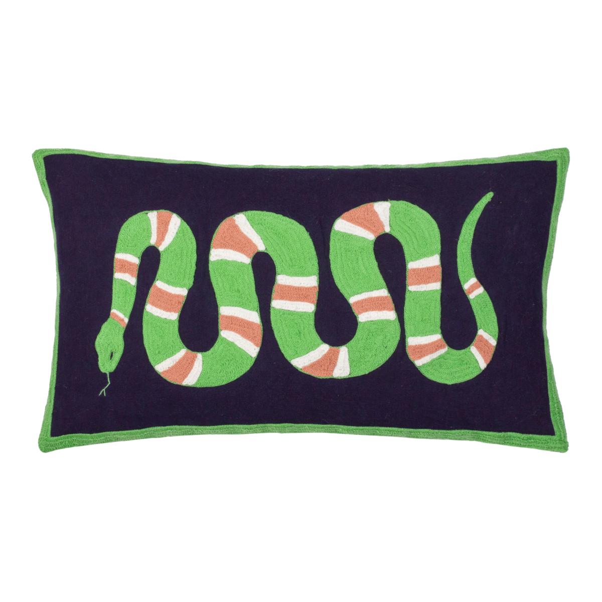 Coral Snake Embroidered Cushion - Lime / Polyester