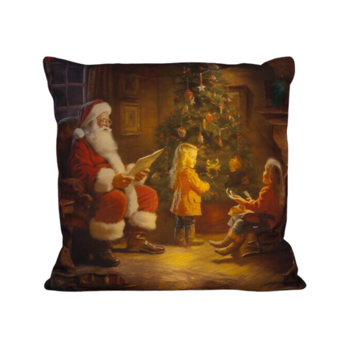 Battery Operated LED Santa, Child and Tree Cushion - Multicoloured