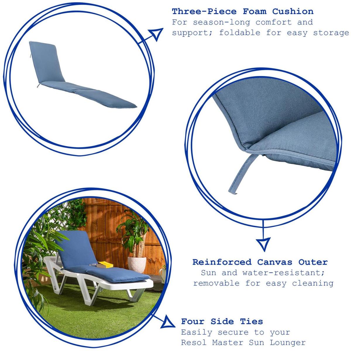 Harbour Housewares Master Sun Lounger Cushions - Navy - Pack of 2 - Blue – image 7