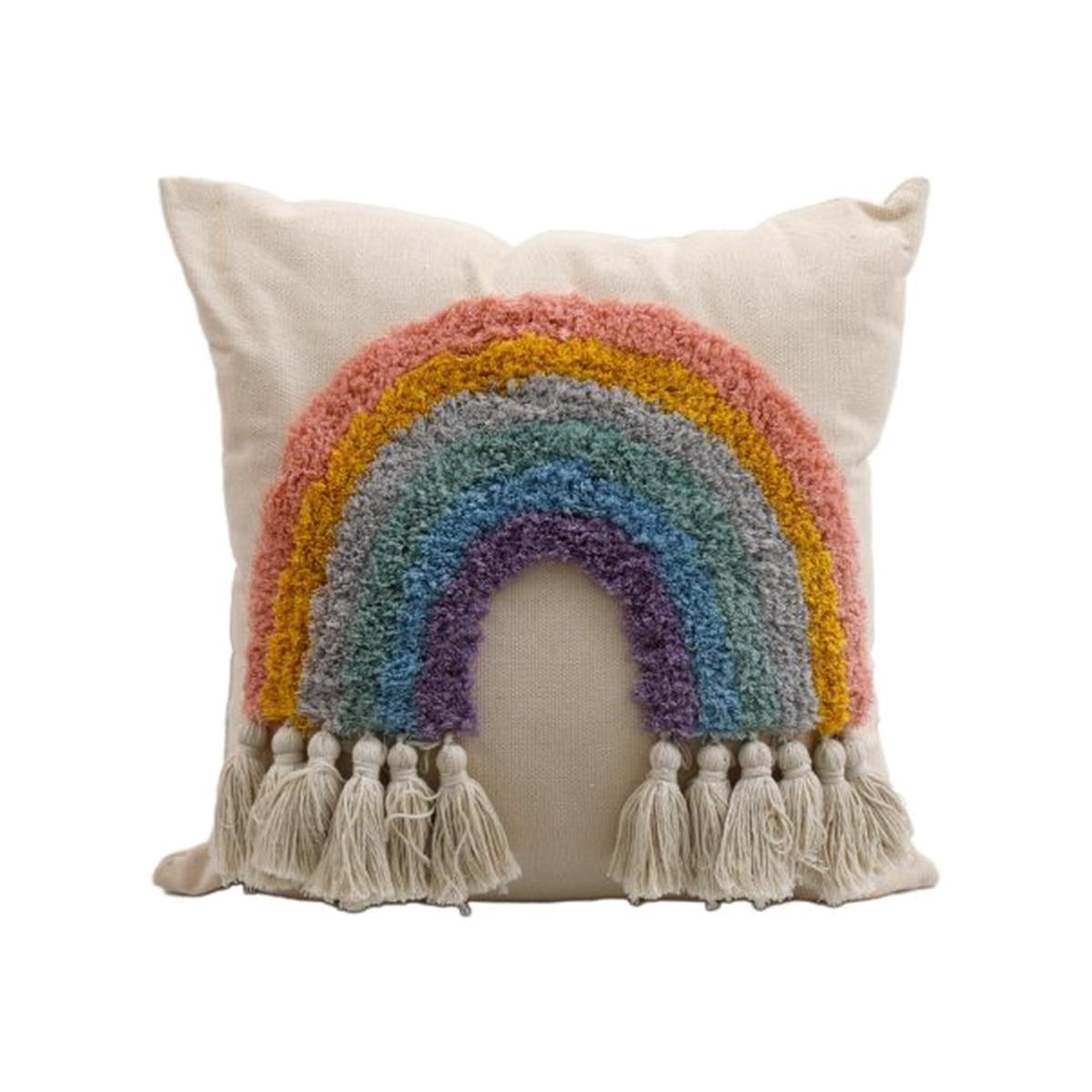 Rainbow Tassel Cushion - Cream