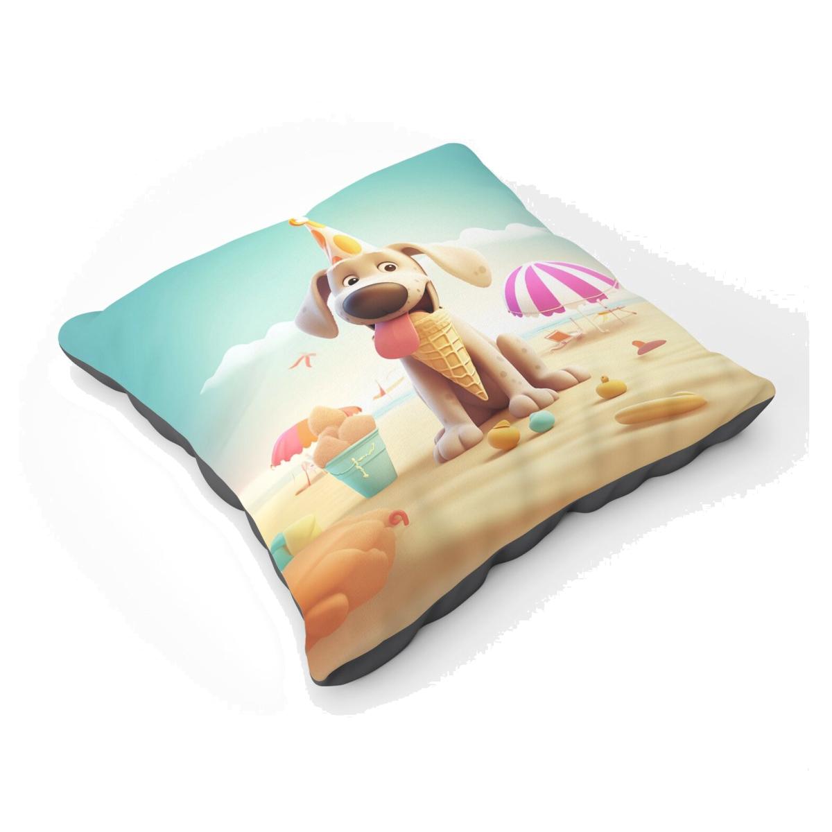 Dog On A Beach Holiday Floor Cushion - Yellow