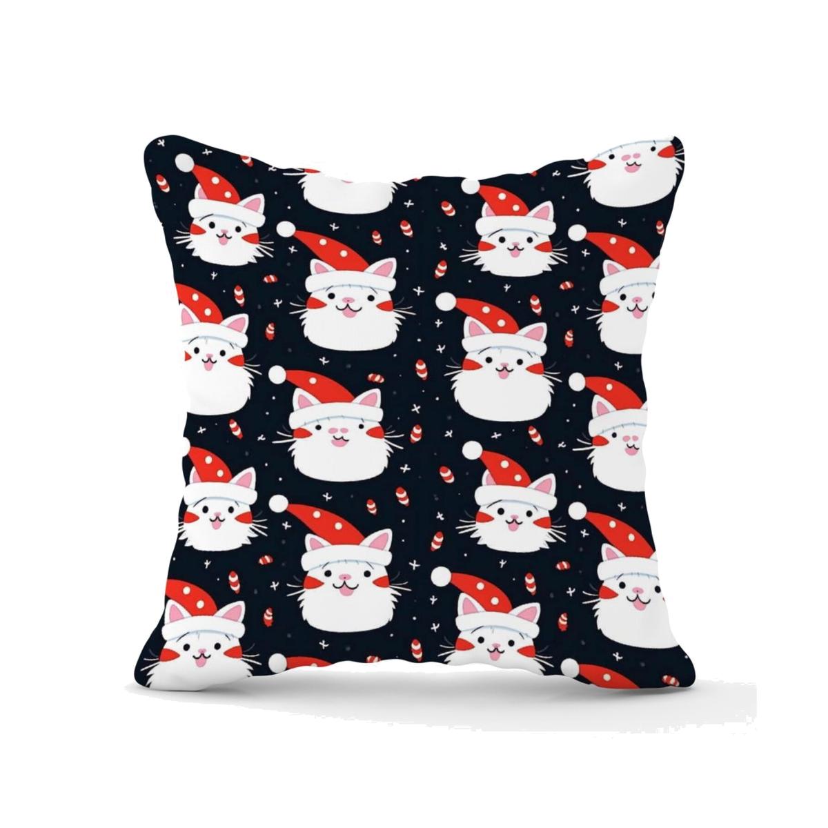 Cute Cats Wearing Santa Claus Hats Cushion - Red / 45cm