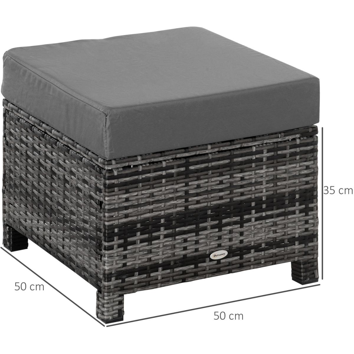 Rattan Footstool Wicker Ottoman with Padded Seat Cushion - Grey – image 2