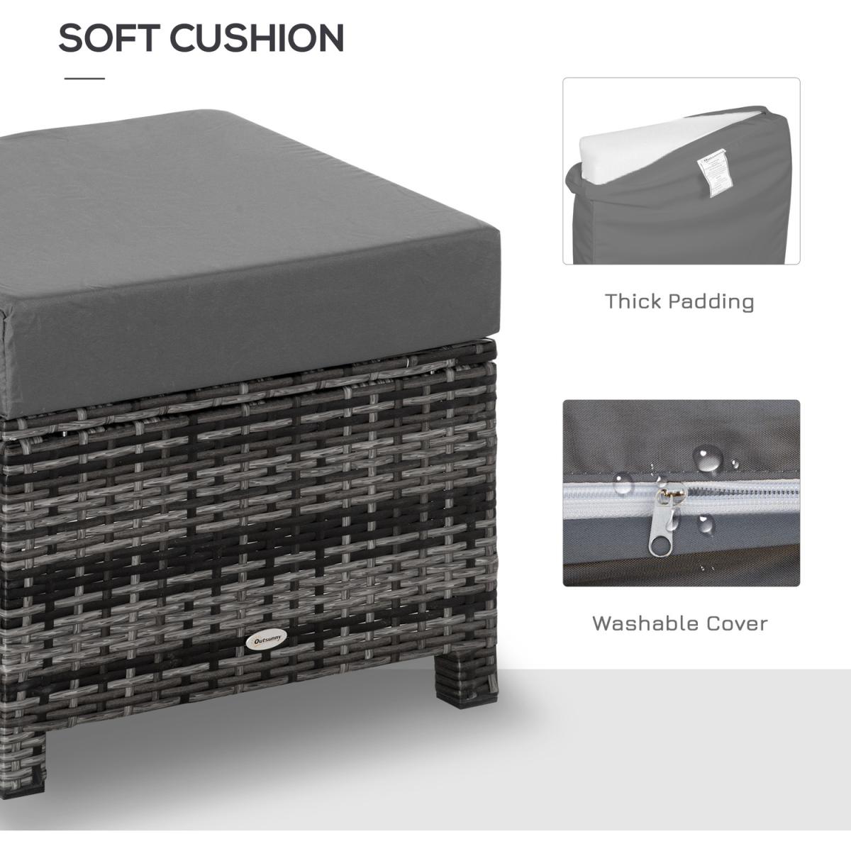 Rattan Footstool Wicker Ottoman with Padded Seat Cushion - Grey – image 3