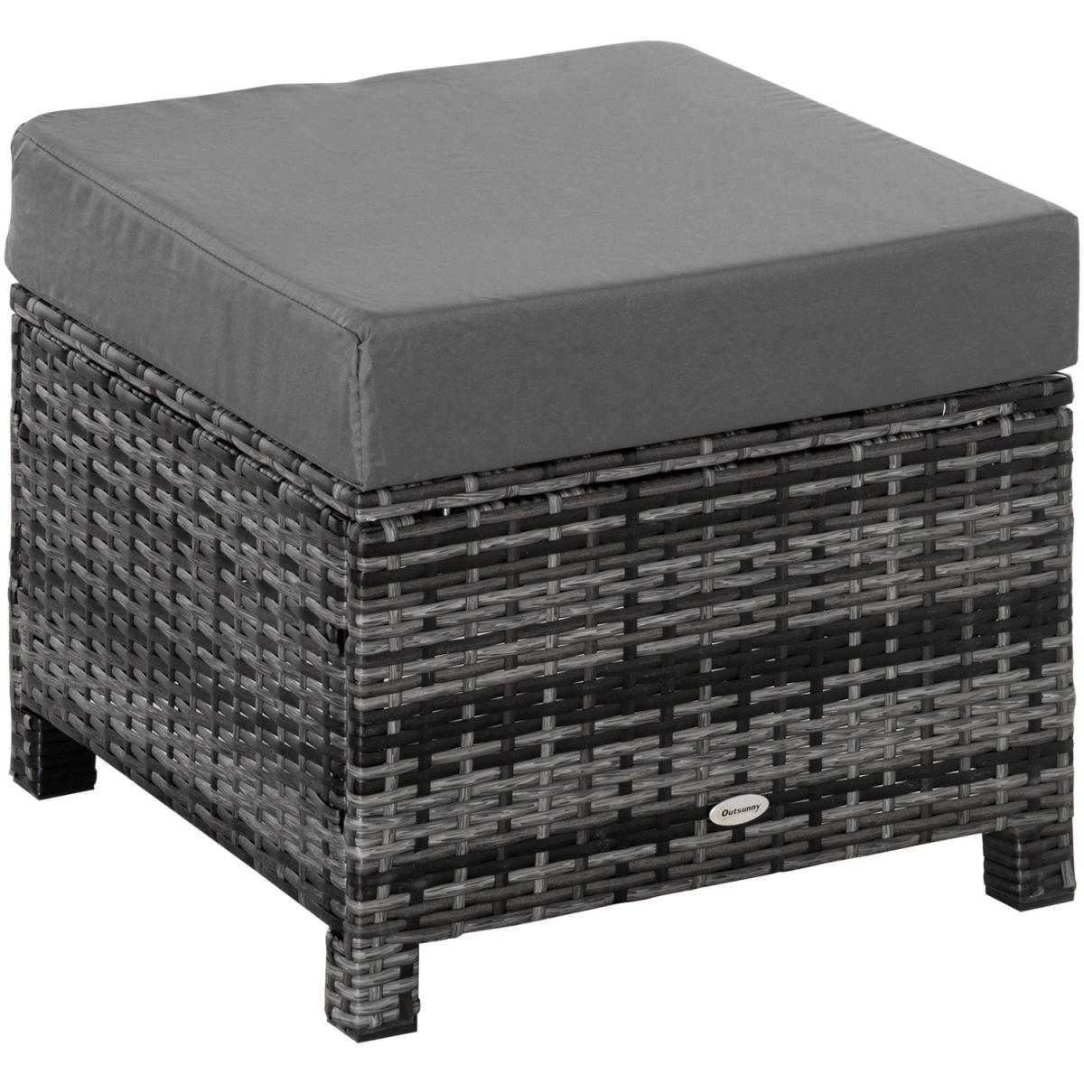 Rattan Footstool Wicker Ottoman with Padded Seat Cushion - Grey – image 7