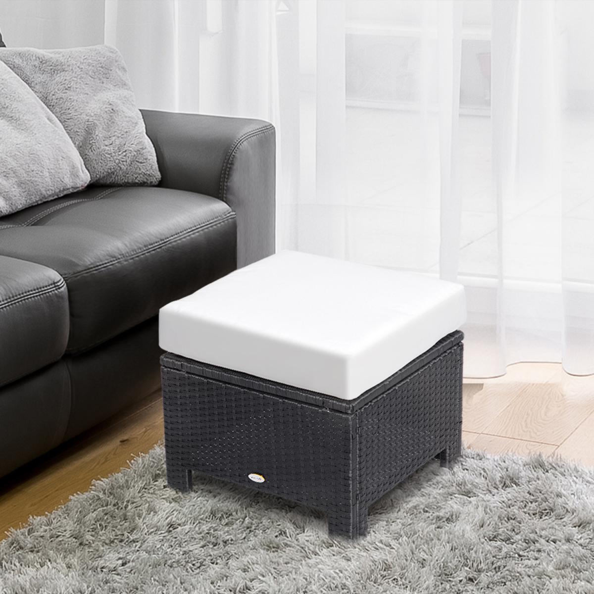 Rattan Footstool Wicker Ottoman with Padded Seat Cushion - Grey – image 8