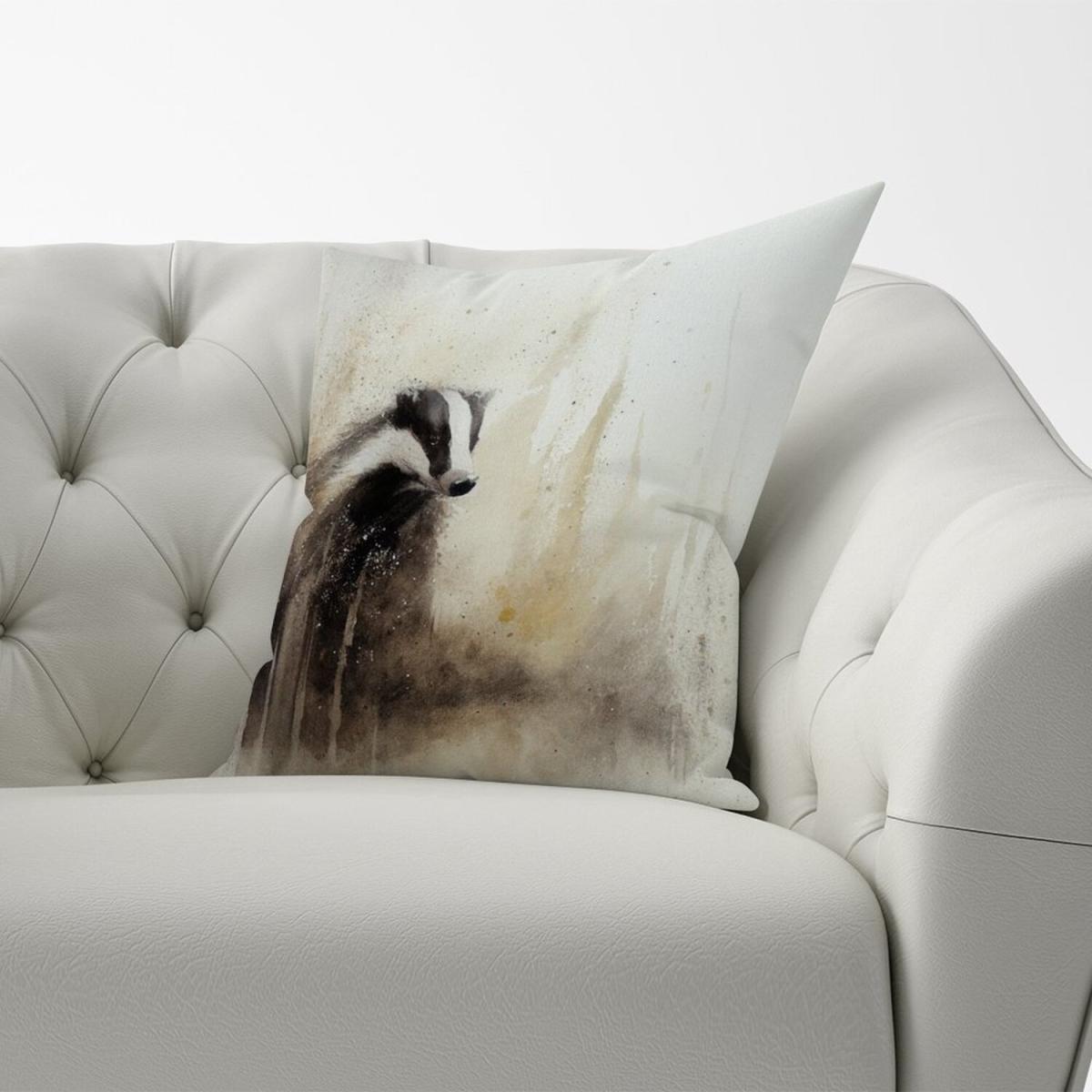 Badger Watercolour Cushion - Yellow – image 2