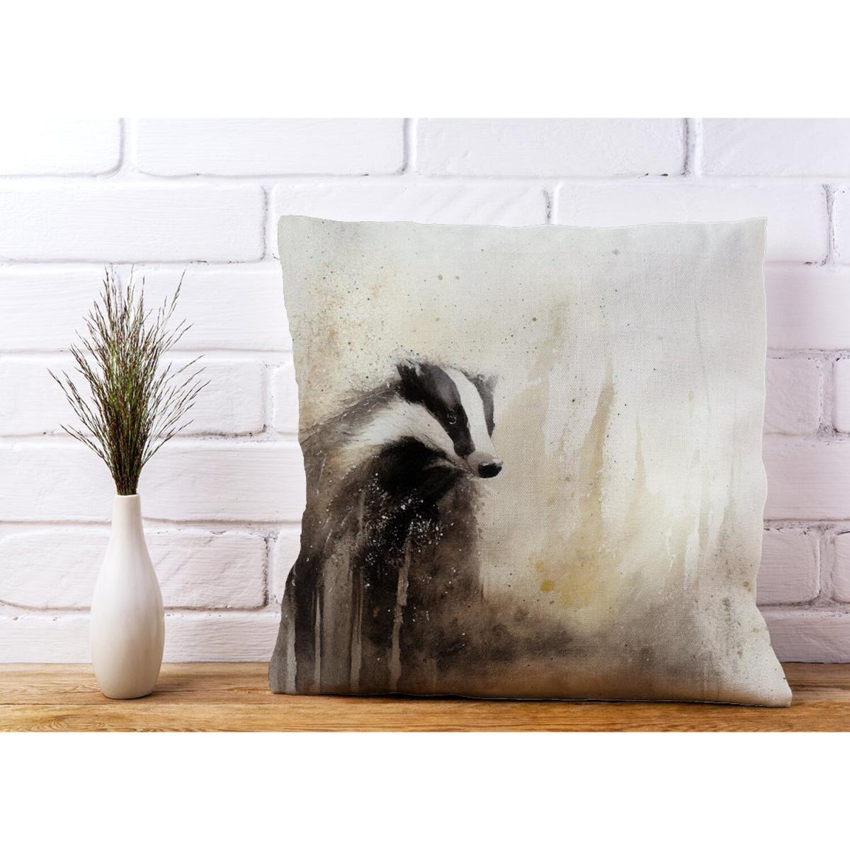Badger Watercolour Cushion - Yellow – image 3