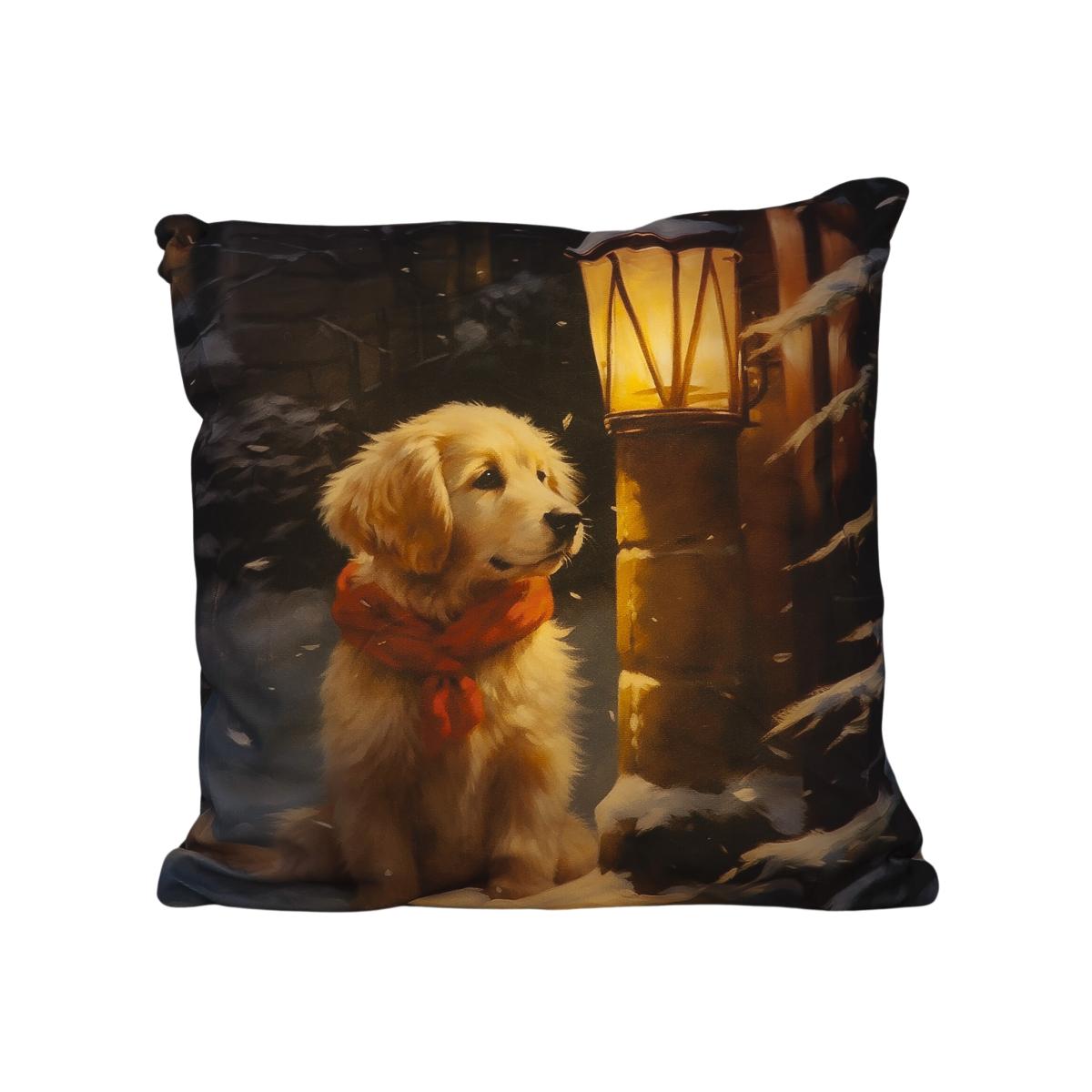 Battery Operated LED Cushion Puppy in Scarf - Multicoloured