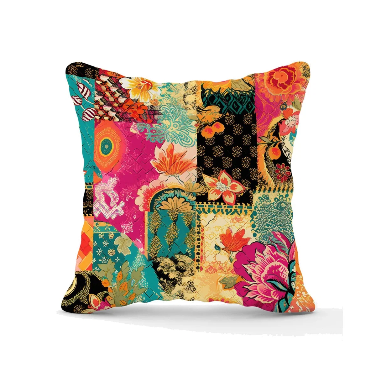 Patchwork Mixed Textiles Outdoor Cushion - Pink / 45cm