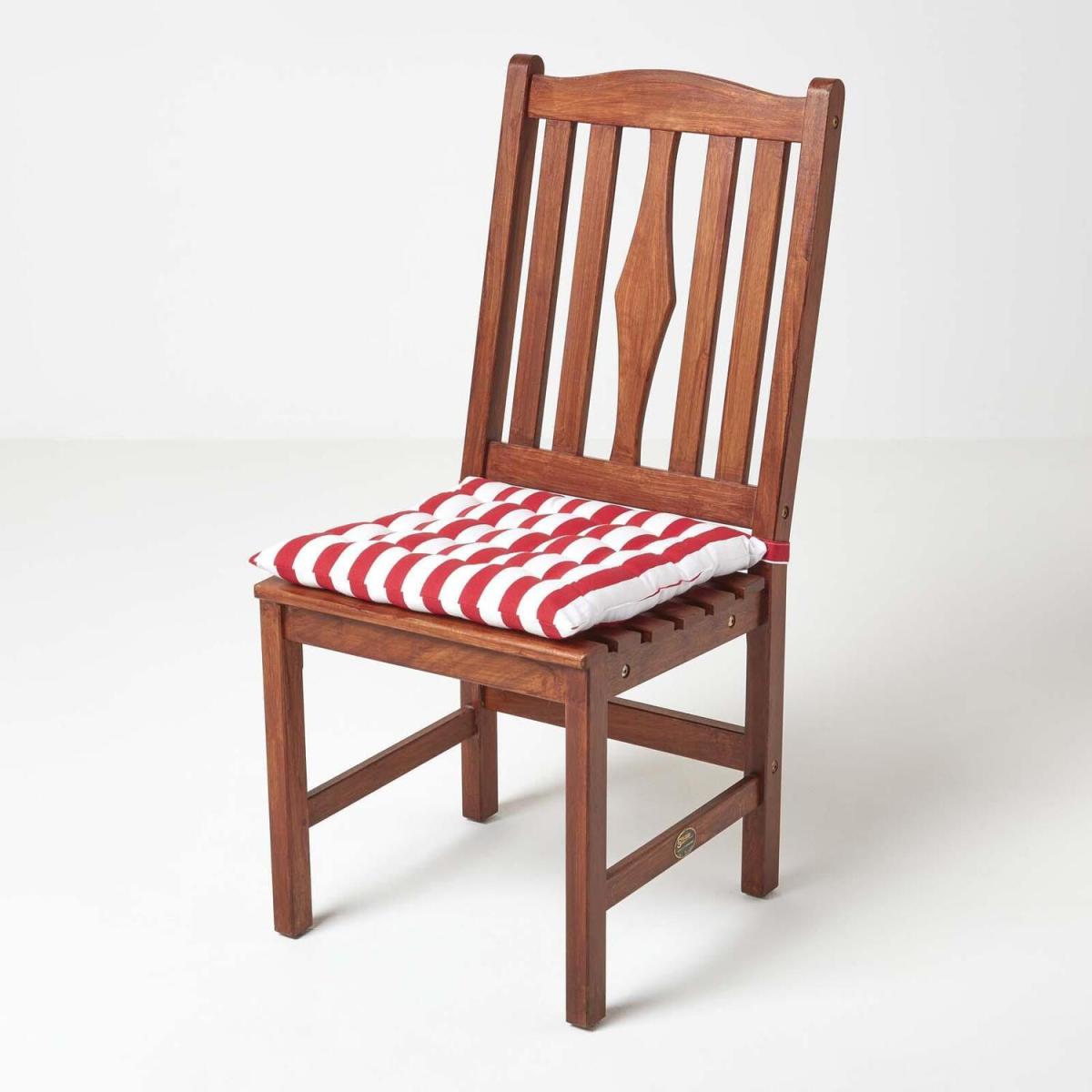 Thick Stripe Cotton Seat Pad with Button Straps - Red / 20cm – image 2