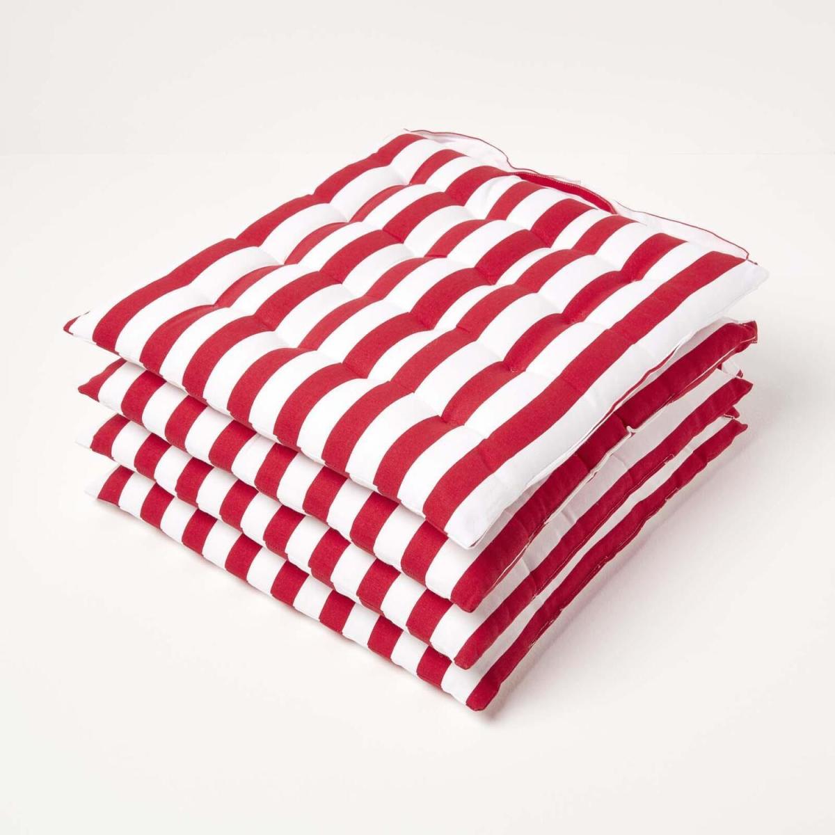Thick Stripe Cotton Seat Pad with Button Straps - Red / 20cm – image 3