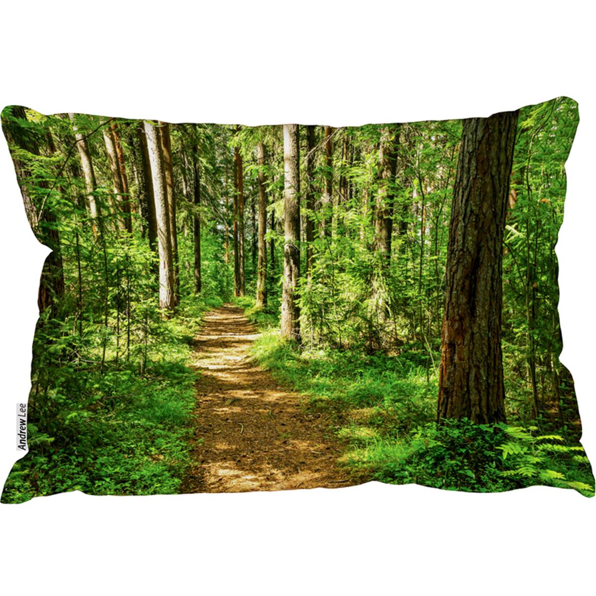 Forest Trail Scene. Woodland Path Cushion - Green – image 2