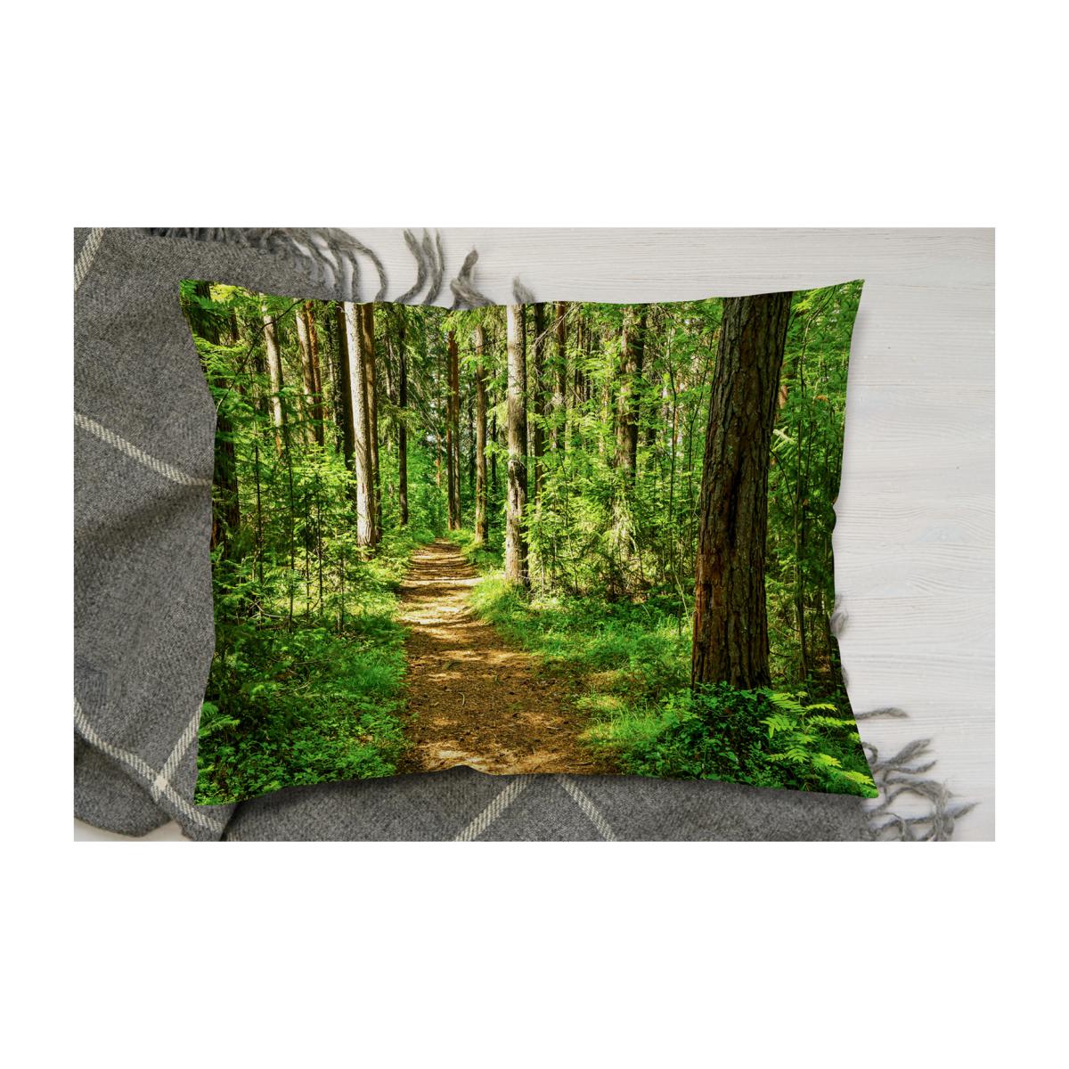 Forest Trail Scene. Woodland Path Cushion - Green – image 1