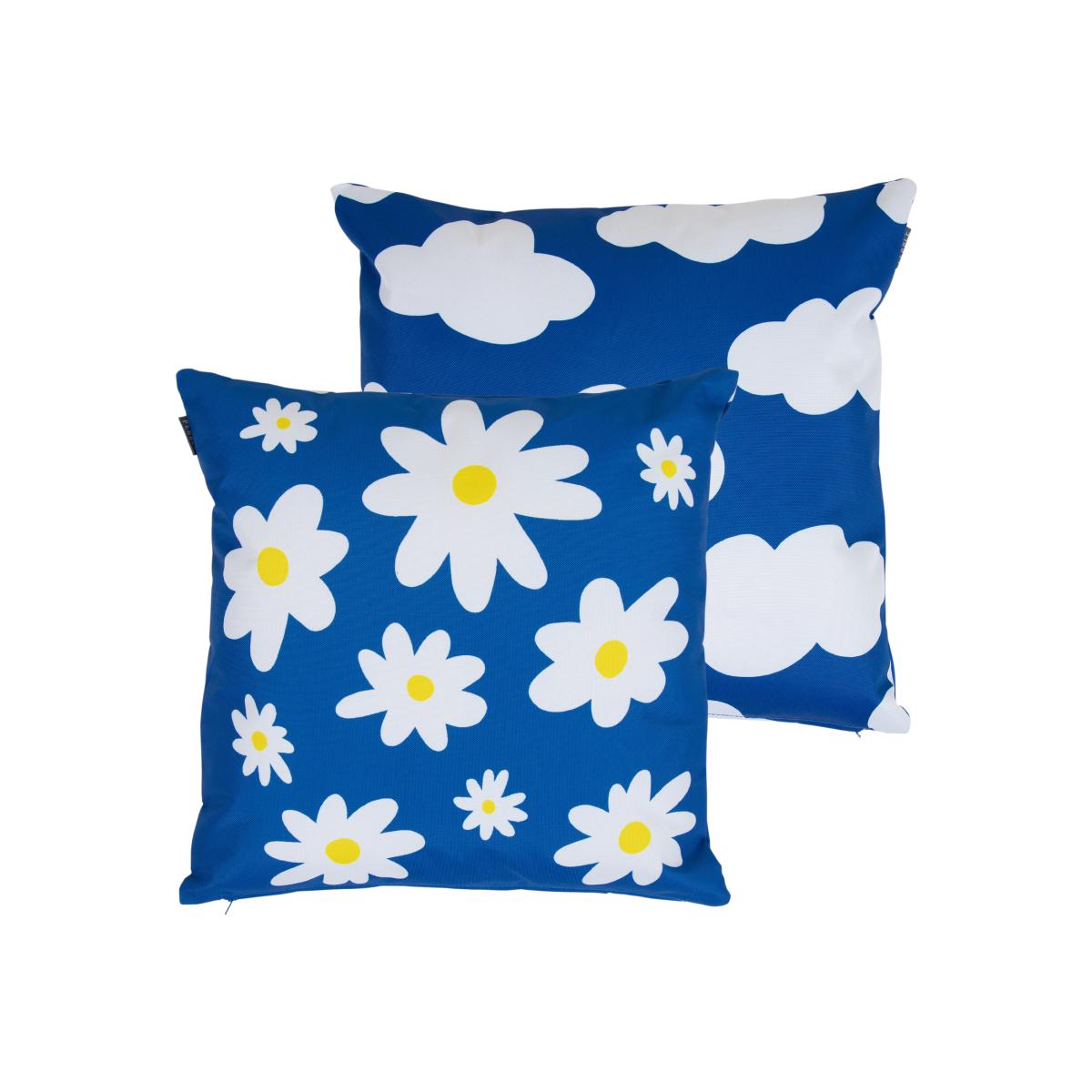Cloud and Daisy Print Outdoor Cushion (Set of 2) - Blue – image 1