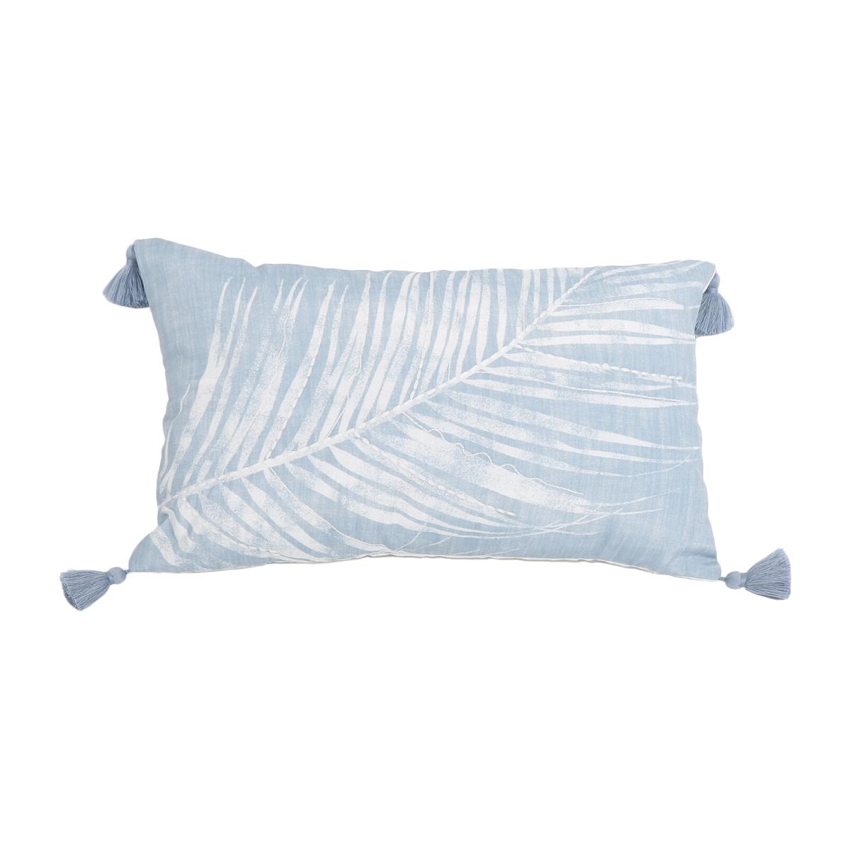 Leaf Embroidered Cushion - Blue
