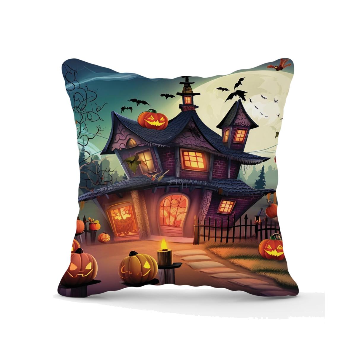 Spooky Halloween House Outdoor Cushion - Orange / 60cm