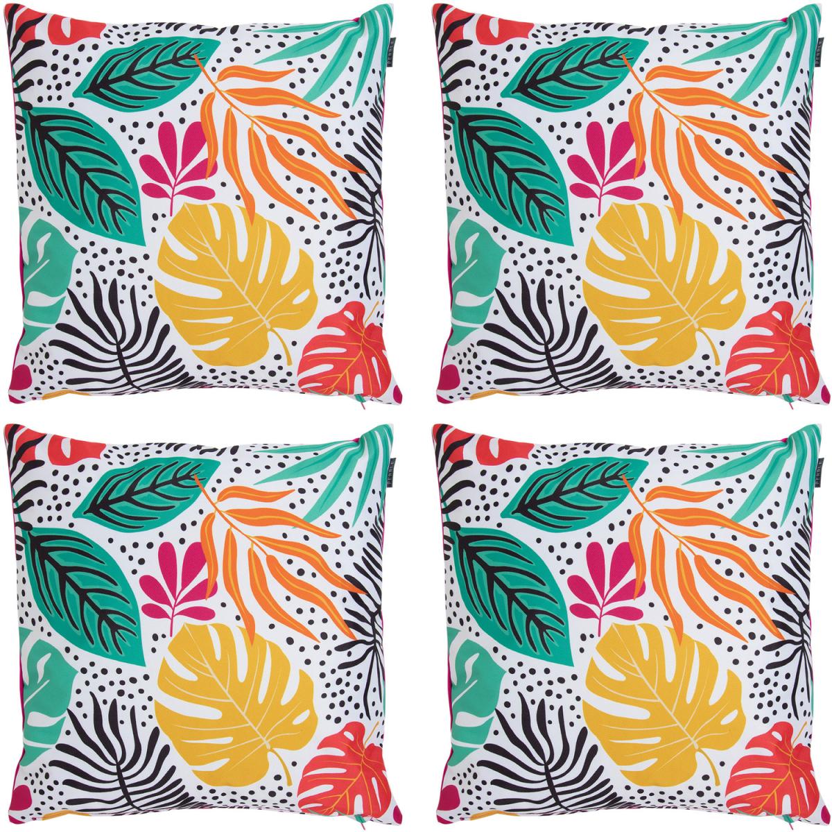 Palm Leaf Print Outdoor Cushion (Set of 4) - Pink