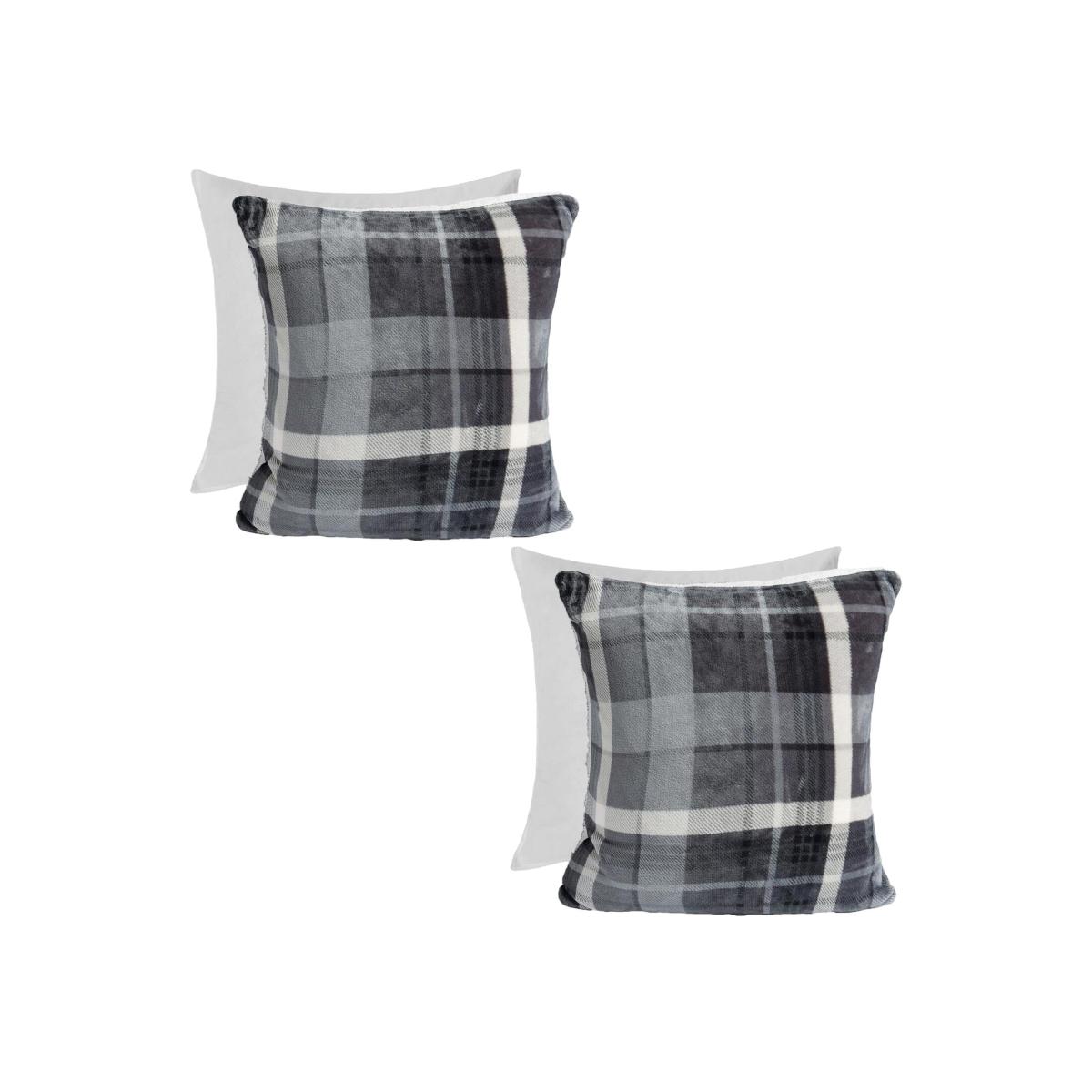 Pack Of Winsford Flannel Check Filled Cushions - Grey / 2