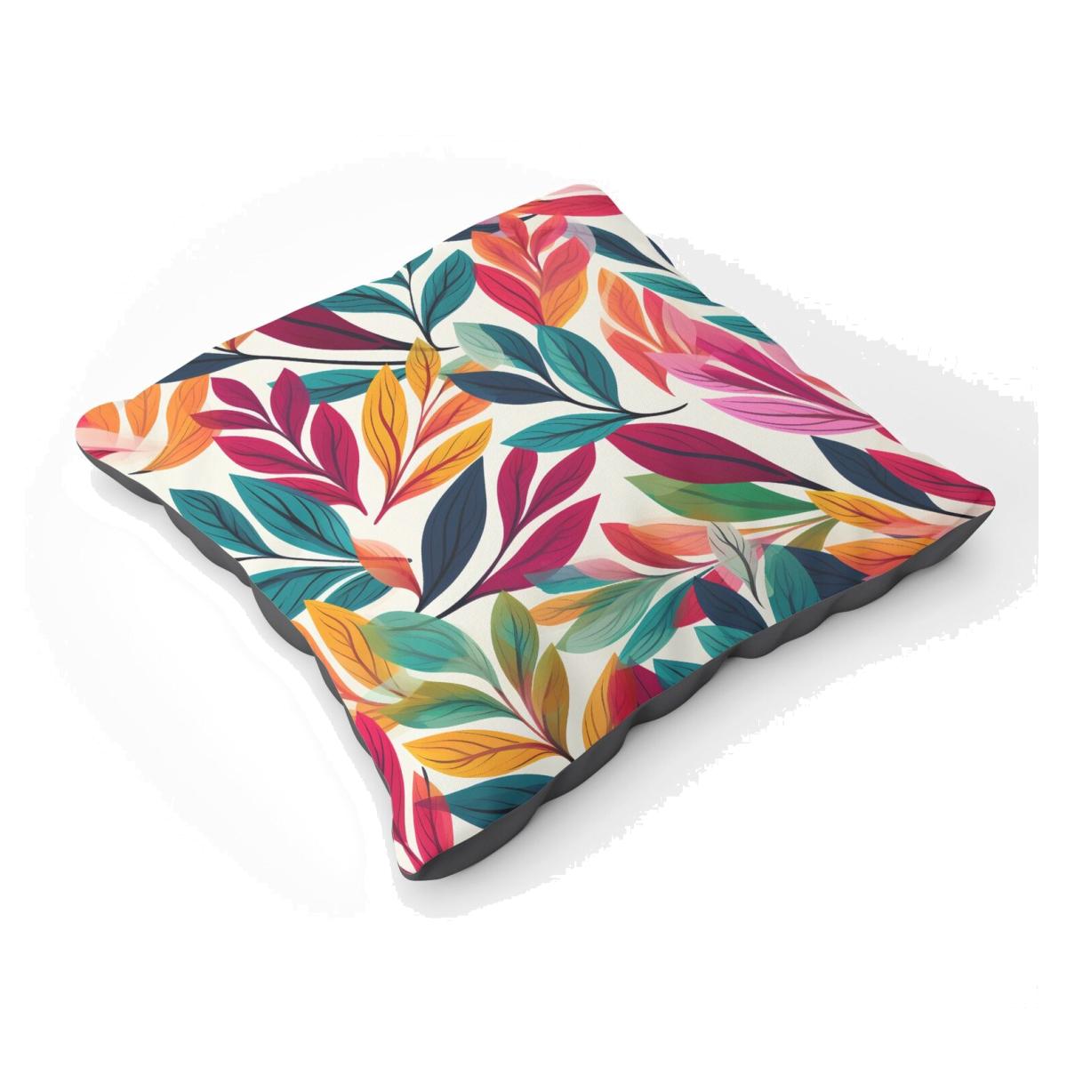 Bright Leaves Pattern Floor Cushion - Orange