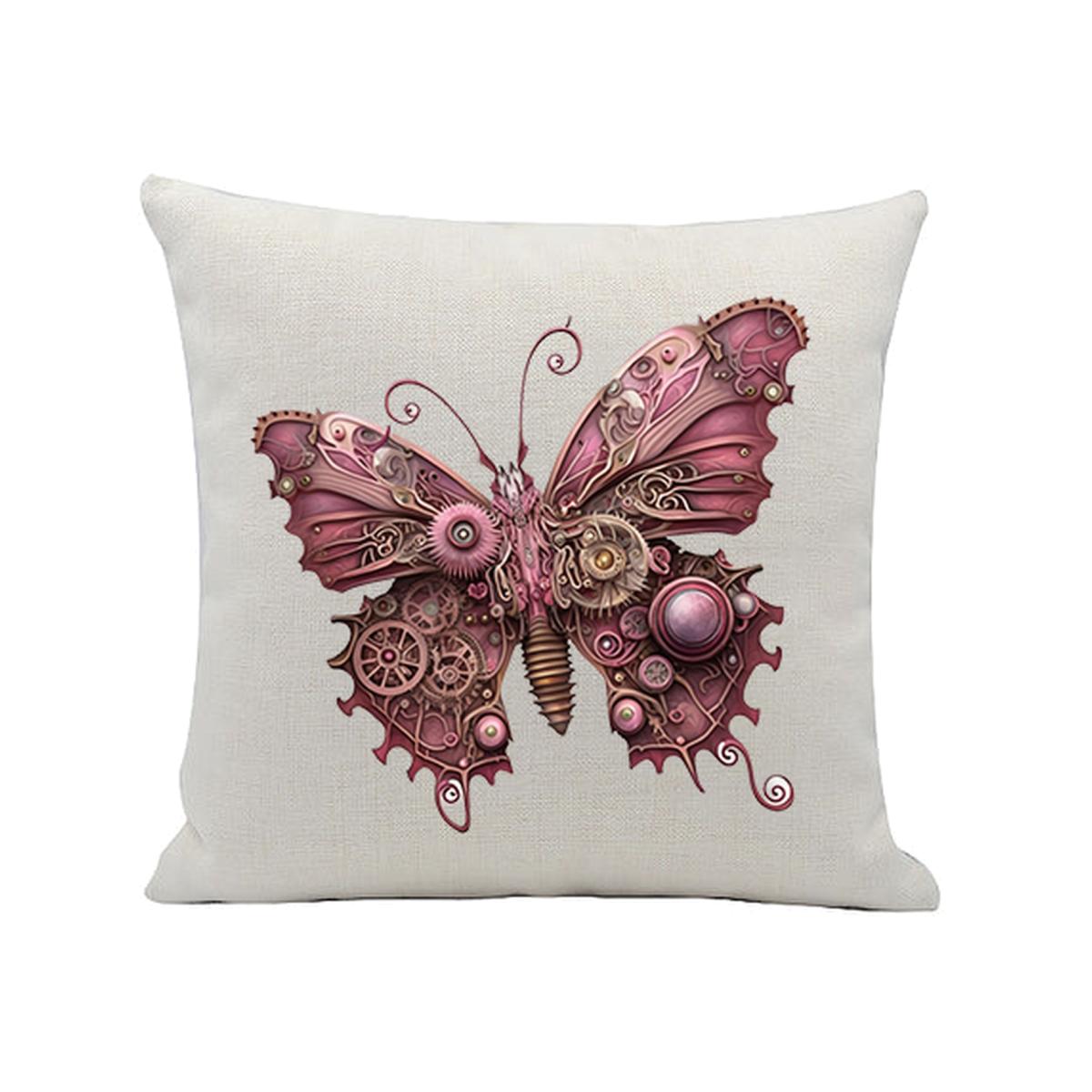 Steampunk Butterfly Linen Cushion - Natural