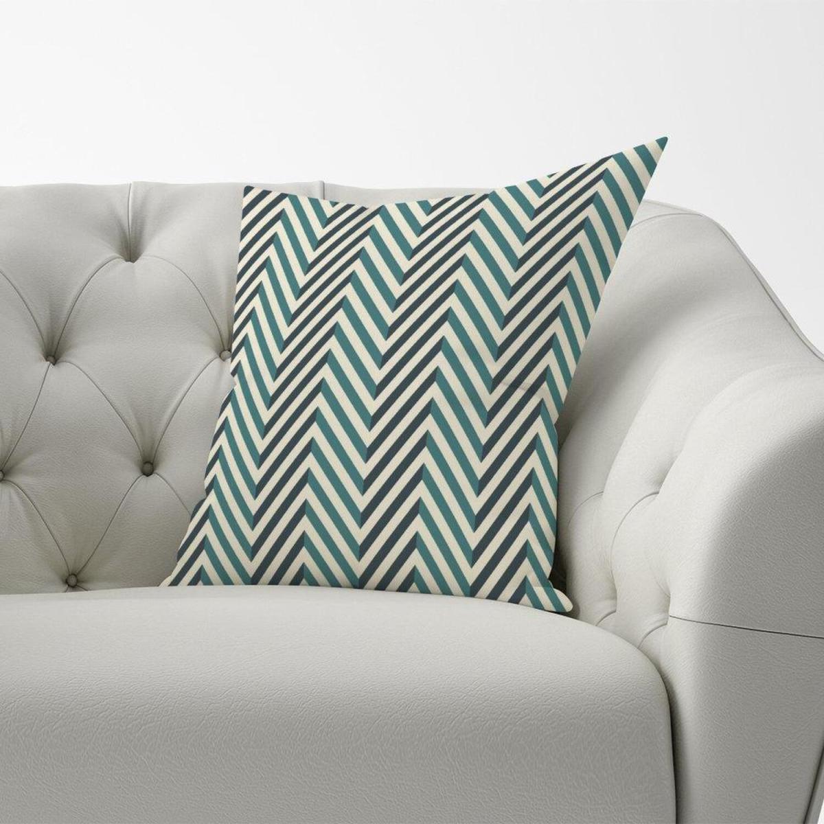 Geometric Herringbone Chevron Blues Cushion - Green / 60cm – image 1