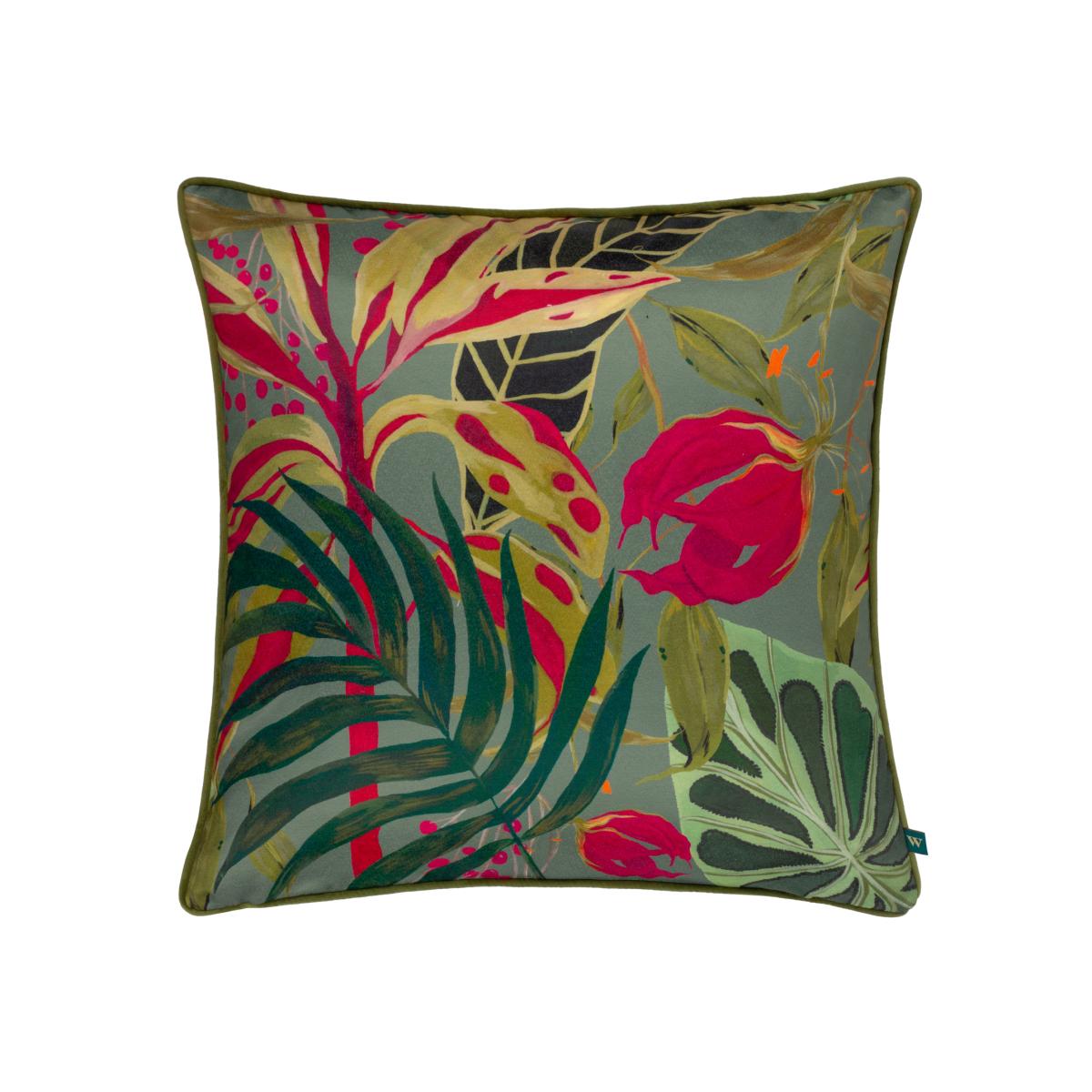 Kali Jungle Foliage Piped Cushion - Green / Polyester