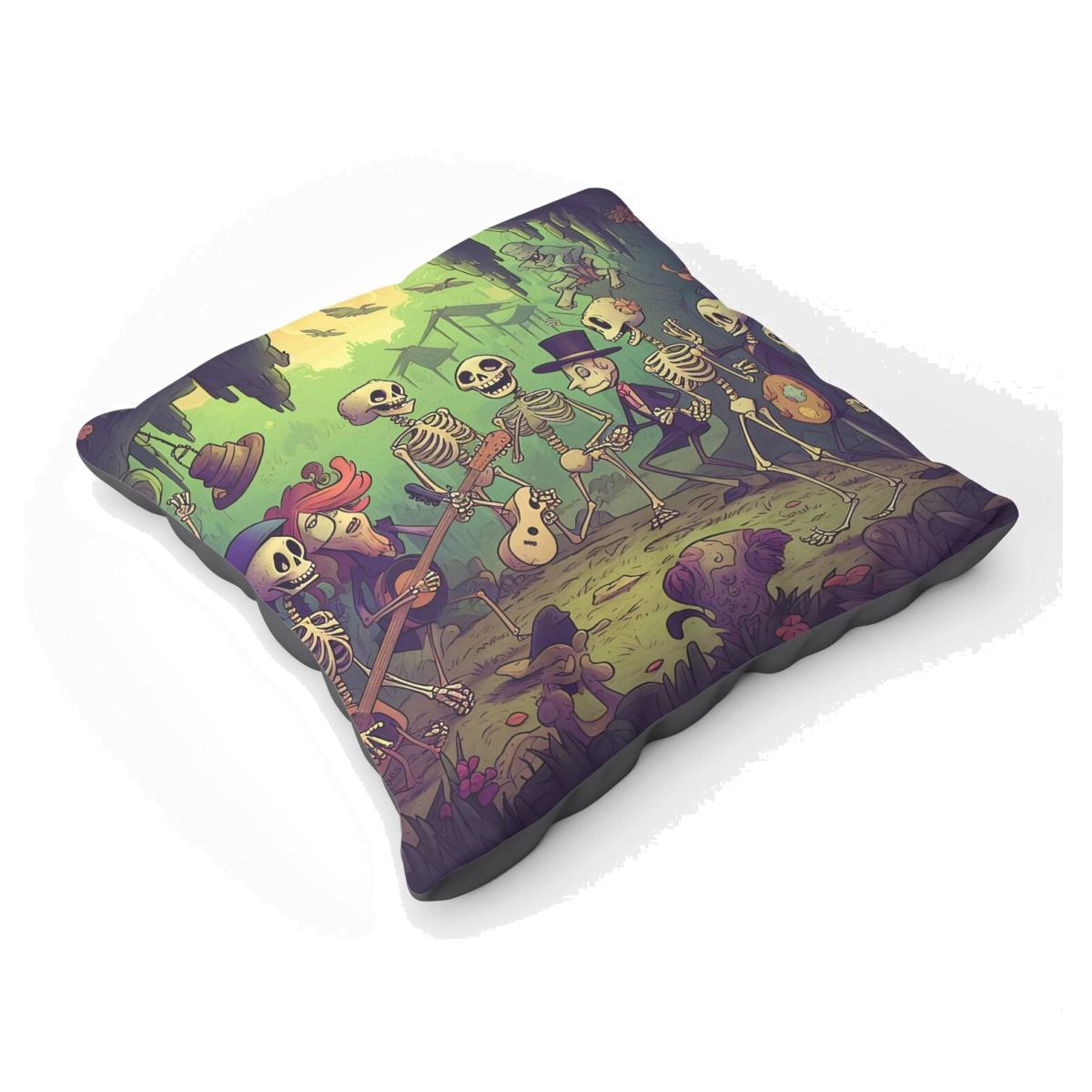 Cartoonish Askeletons Having A Party Floor Cushion - Blue