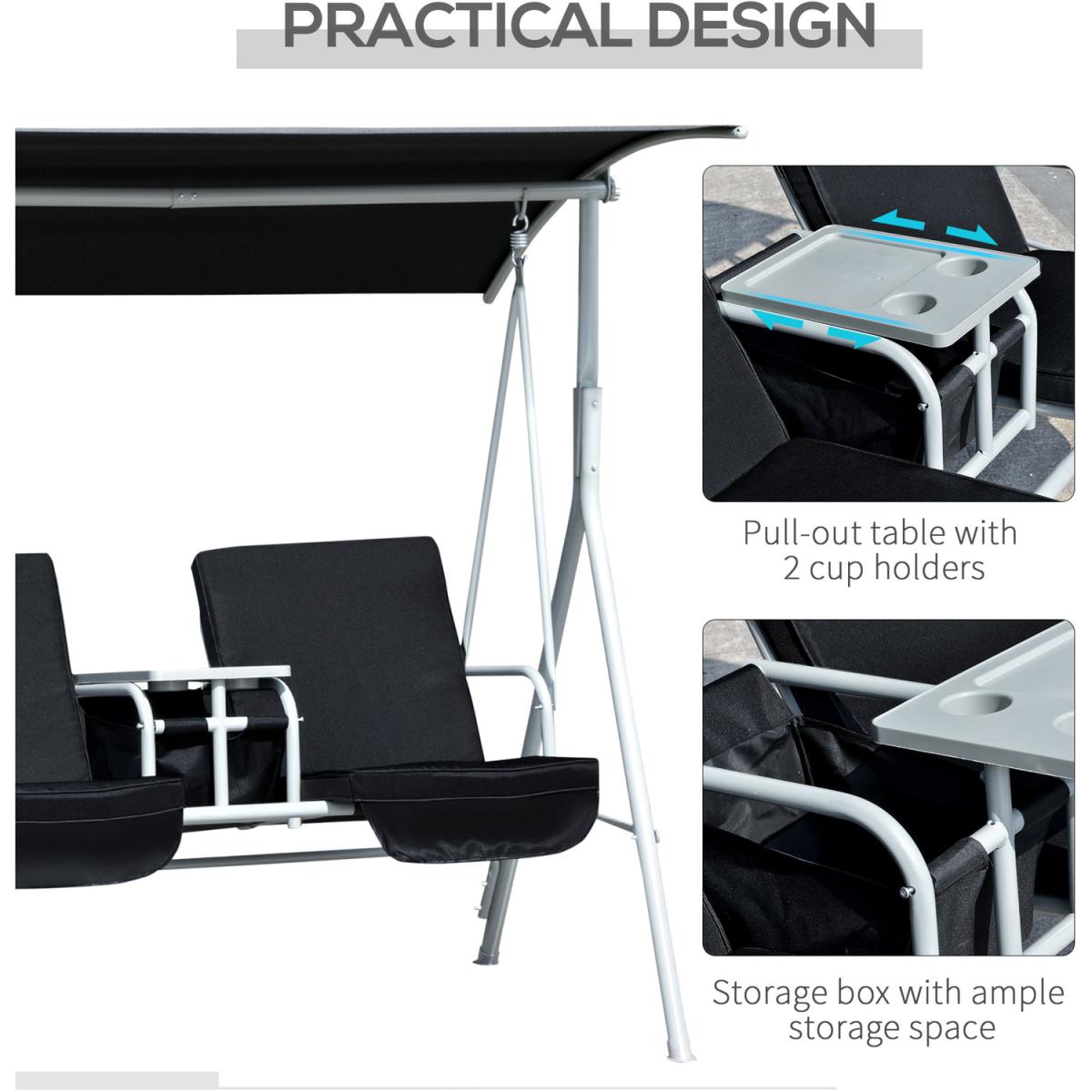 Heavy Duty Cushioned with Adjustable Canopy  - Black – image 3