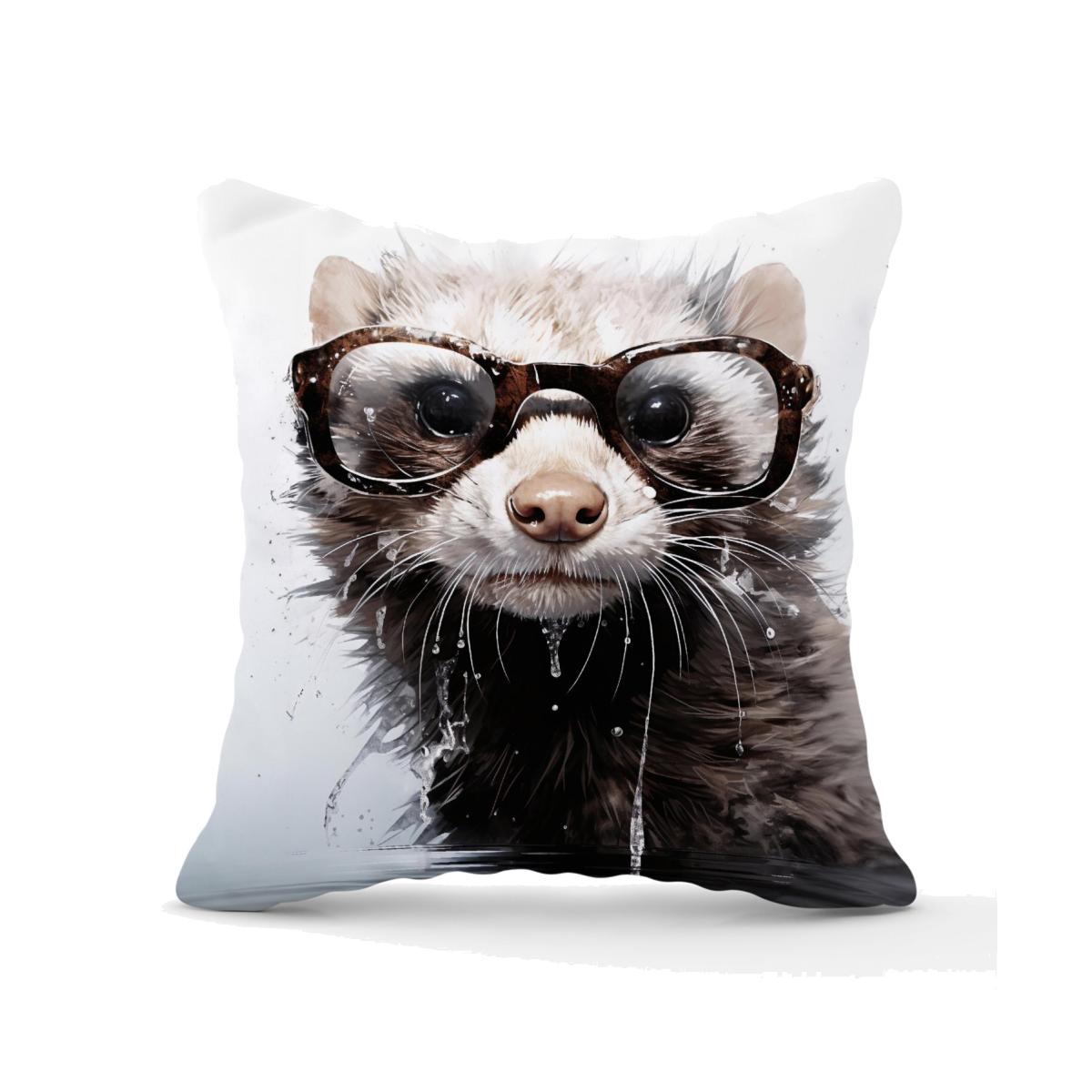 Splashart Ferret With Glasses Outdoor Cushion - Grey / 60cm