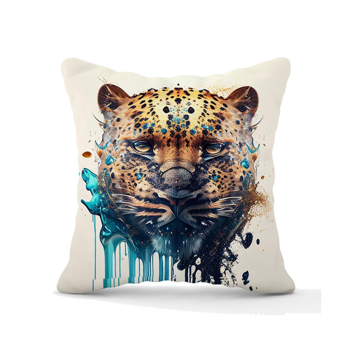 Leapoard Face Splashart On Light Background Outdoor Cushion - Yellow / 45cm