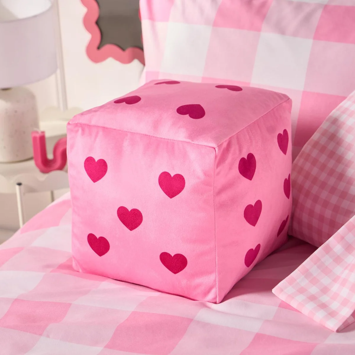 OHS Heart Print Dice Cushion - Pink – image 3