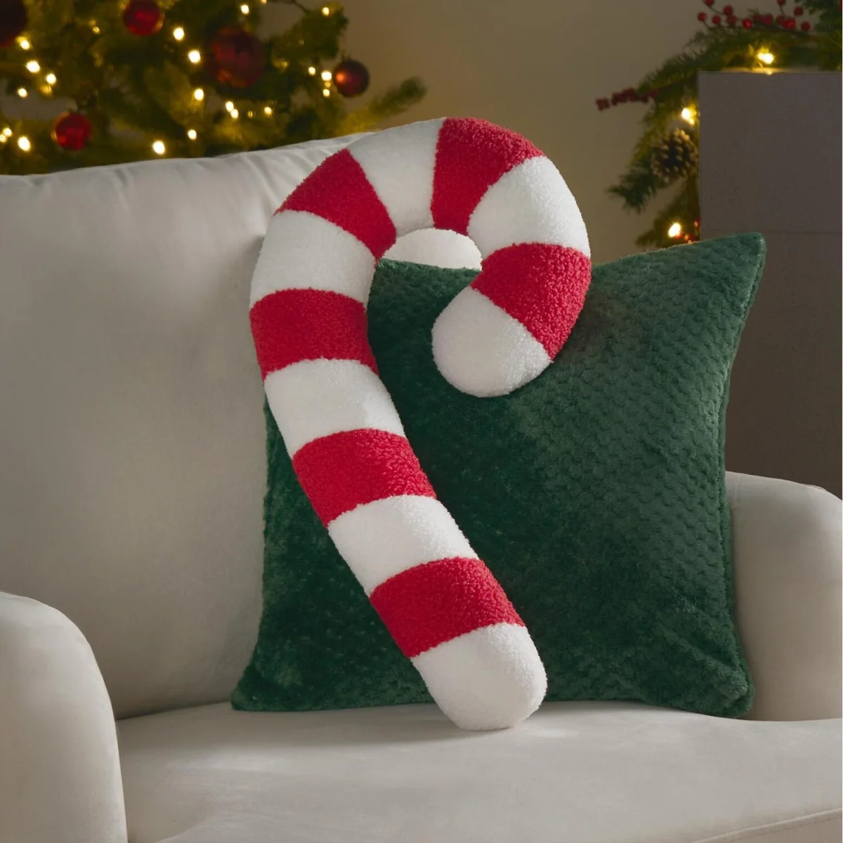 Pack of Soft Plush Christmas Candy Cane Filled Cushion - Red – image 1