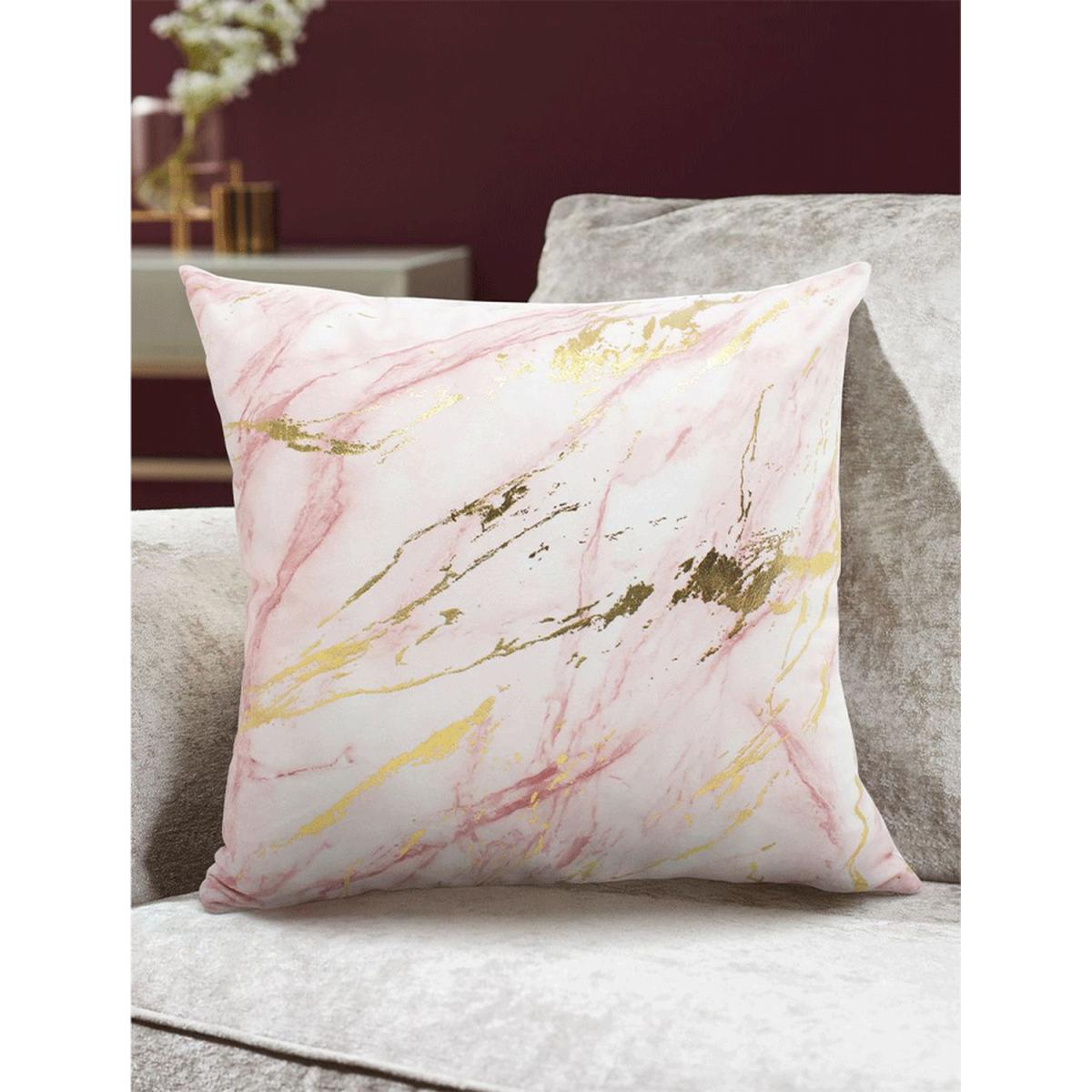 Stunning Metallic printed Marble Cushion - pink – image 2