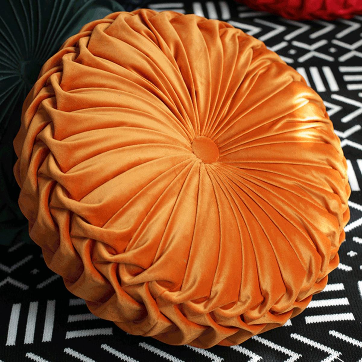 Round Pleated Pumpkin Velvet Cushion - Orange / 35cm – image 2