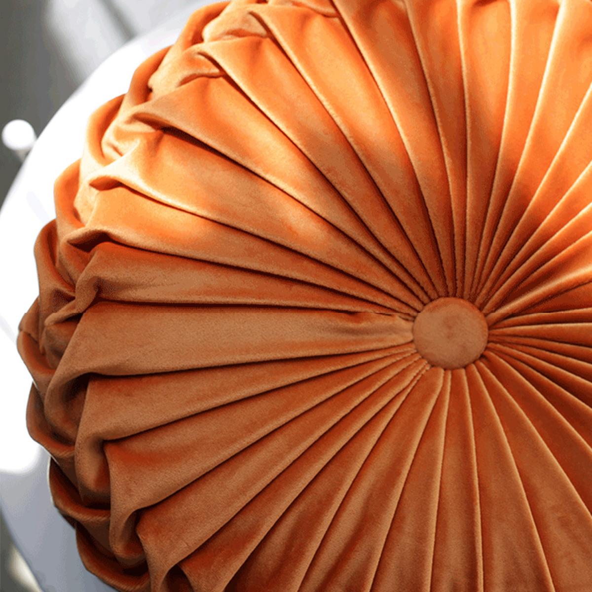 Round Pleated Pumpkin Velvet Cushion - Orange / 35cm – image 3