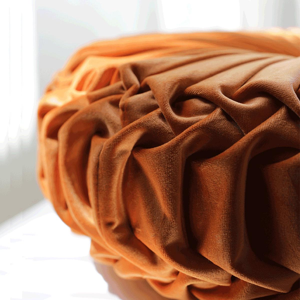Round Pleated Pumpkin Velvet Cushion - Orange / 35cm – image 4