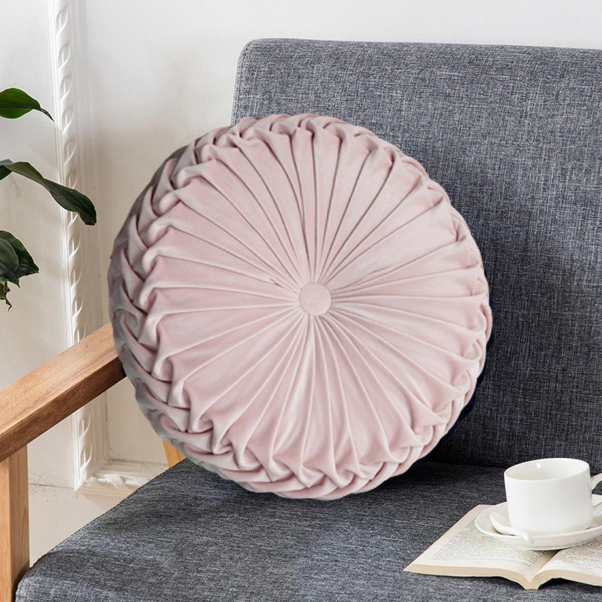 Round Pleated Pumpkin Velvet Cushion - Orange / 35cm – image 8